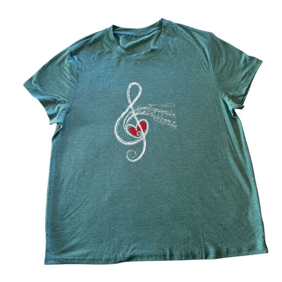 Teal Music Treble Clef Graphic Tee Size XXL Soft Casual Top Singer Shirt - Picture 2 of 6
